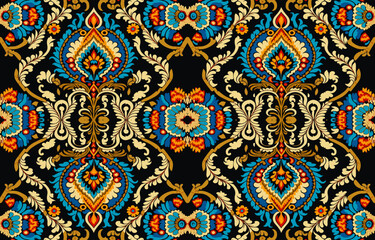 Ethnic seamless fabric pattern. Abstract traditional folk antique vintage retro graphic line. Fabric textile vector illustration ornate elegant luxury style. Art print for clothing, background.