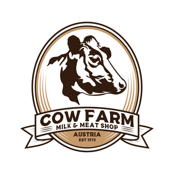 Cow farm vector illustration, perfect foe farm logo, meat milk shop and brand product logo design