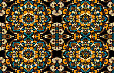 Floral seamless fabric pattern. Abstract fabric textile line graphic golden flower antique. Ethnic flowers vector ornate elegant luxury vintage retro style. Floral art print design for background.