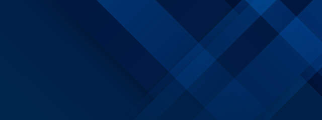 Blue modern abstract wide banner with geometric shapes. Dark blue and white abstract background. Vector illustration