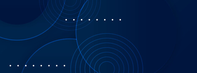 Blue modern abstract wide banner with geometric shapes. Dark blue and white abstract background. Vector illustration