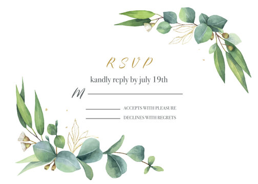 Watercolor vector hand painted wedding invitation card template