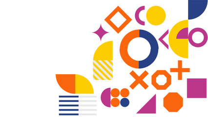 Memphis geometric abstract shapes background vector . Retro trendy halftone vector elements design for advertisement, Wallpaper, commercial and sale banner, poster. Vector illustration.