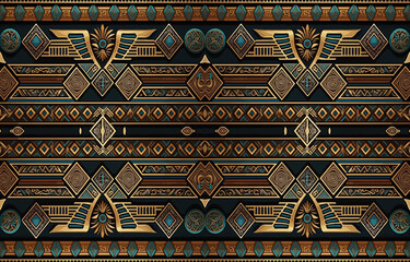 Egyptian fabric pattern. Abstract indigenous line art for ancient Egypt. Egyptian textile vector illustration ornate elegant luxury style. Art print design for clothing, carpet, wallpaper, backdrop.