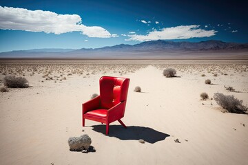 Red chair in the middle of the desert generative ai