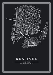 Black and white printable New York city map, poster design, vector illistration.