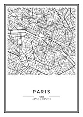 Black and white printable Paris city map, poster design, vector illistration. - 571505491