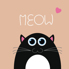 Vector illustration of a black cat and the text 