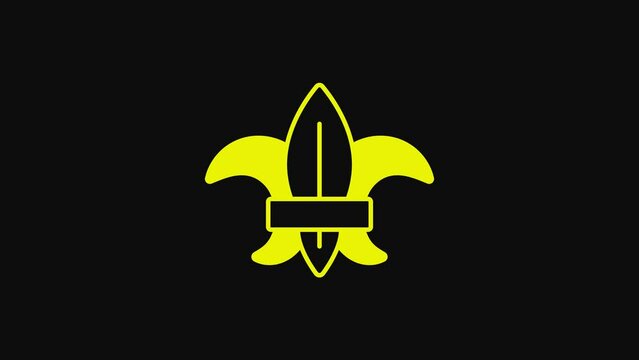 Yellow Fleur de lys or lily flower icon isolated on black background. 4K Video motion graphic animation