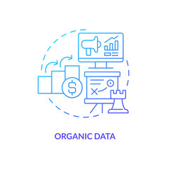 Organic data blue gradient concept icon. Product promotion strategy. Social media advertising tip abstract idea thin line illustration. Isolated outline drawing. Myriad Pro-Bold font used