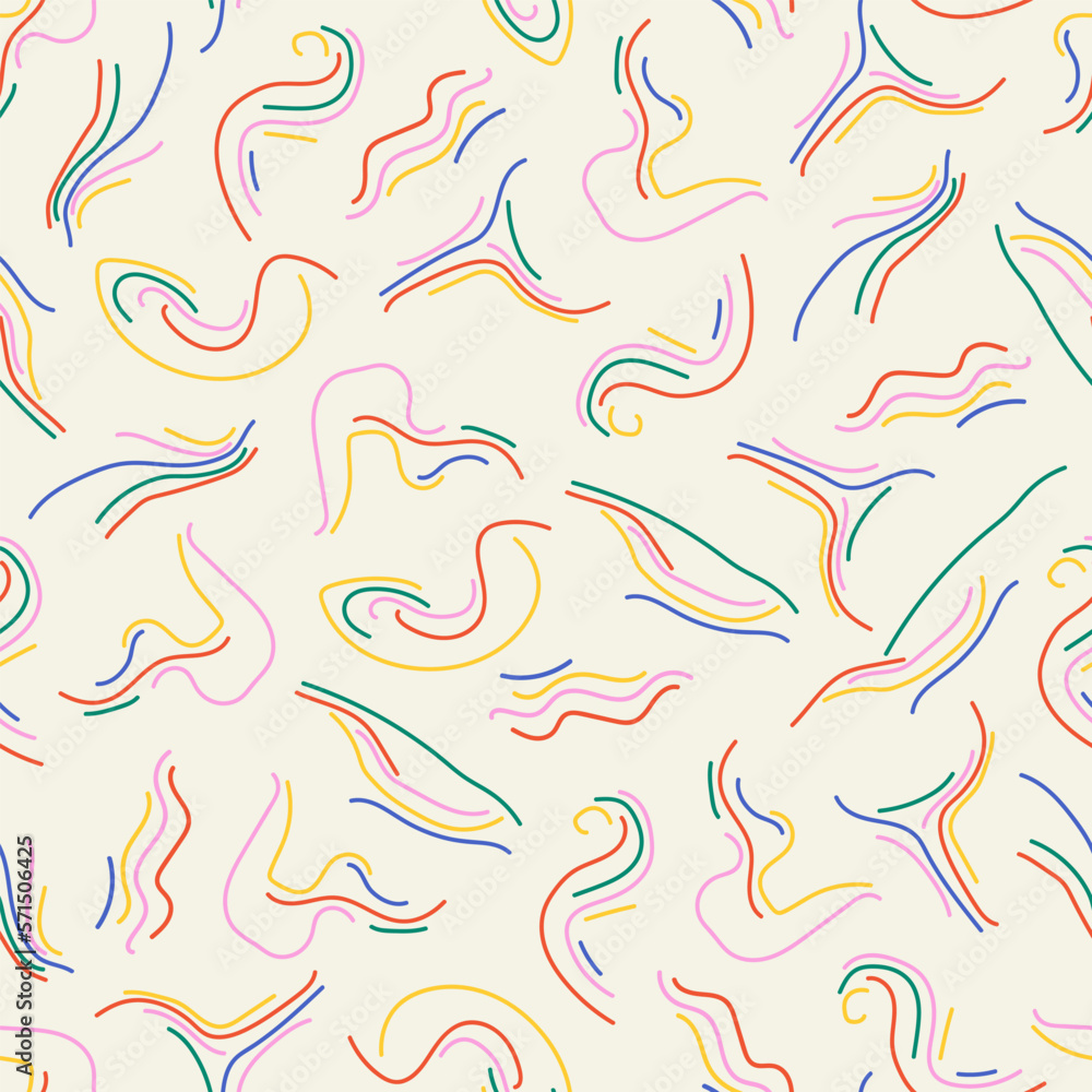 Poster seamless pattern colored lines in abstract style on milky background. modern minimal wallpaper.