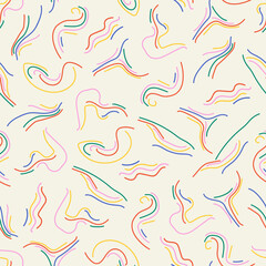 Seamless pattern colored lines in abstract style on milky background. Modern minimal wallpaper.