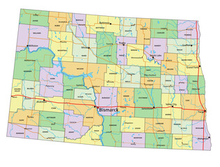North Dakota - Highly detailed editable political map with labeling. - 571506465