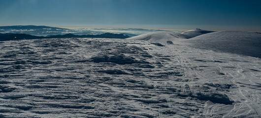 View from Ostredok hill summit in winter Velka Fatra mountains in Slovakia