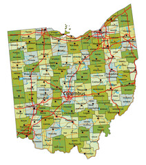 Highly detailed editable political map with separated layers. Ohio.