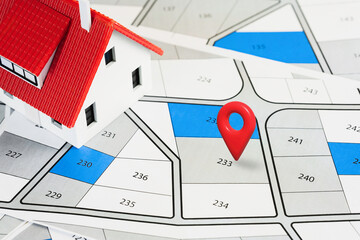 choose the land location building plot for house construction on a cadastral for real estate or...