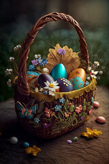 Lovely easter basket. Eggs. Generative AI 