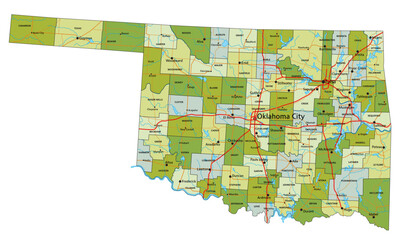Highly detailed editable political map with separated layers. Oklahoma.