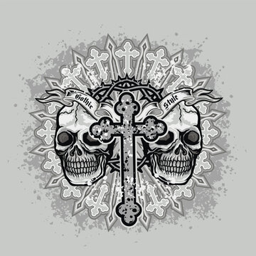 set gothic sign with skull, grunge vintage design t shirts