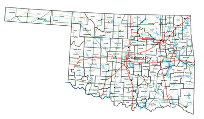 Oklahoma road and highway map. Vector illustration. - 571507225