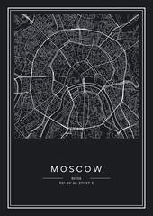 Black and white printable Moscow city map, poster design, vector illistration.