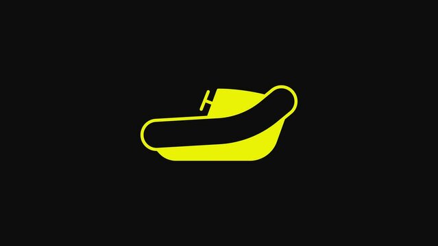 Yellow Inflatable boat with outboard motor icon isolated on black background. 4K Video motion graphic animation