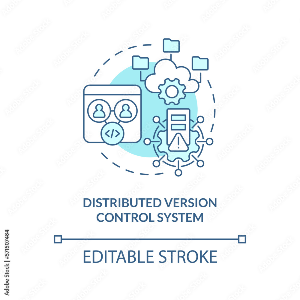Aufkleber distributed version control system turquoise concept icon. code changes management abstract idea thi