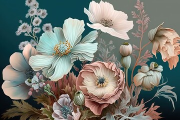 blooming flowers in pastel tones (AI generated)