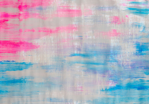 Minimalistic background. beige with pink and blue bright strokes of acrylic paint. Abstract Acrylic Painting. Canvas Texture Horizontal Background. © Anastasiia