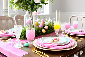 Easter table setting, pink setting