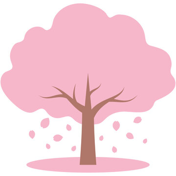 花びらが散って桜の絨毯ができている桜の木のイラスト（薄いピンク）