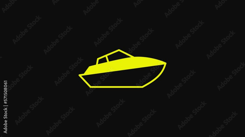 Canvas Prints Yellow Speedboat icon isolated on black background. 4K Video motion graphic animation