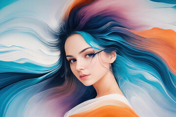 An abstract portrait of a woman featuring fluid lines and soft colors