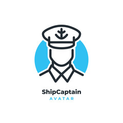 Ship captain sailor line icon logo design avatar vector drawing illustration