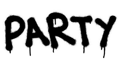 Isolated spray graffiti word PARTY over white.
