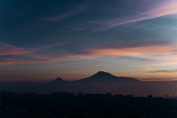Mount Ararat on the background of the city of Yerevan