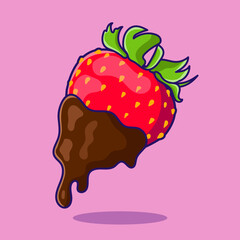 cartoon strawberries in chocolate, multicolored doodle icon. Vector illustration with strawberry berry with chocolate