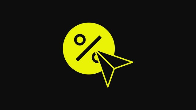 Yellow Discount percent tag icon isolated on black background. Shopping tag sign. Special offer sign. Discount coupons symbol. 4K Video motion graphic animation
