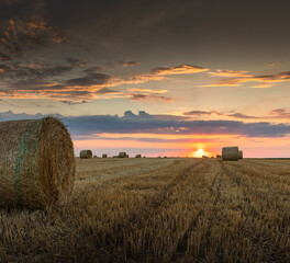 Stubble field and hay bales