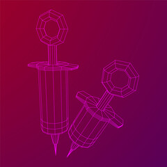 Medical syringe for injection. Wireframe vector illustration.