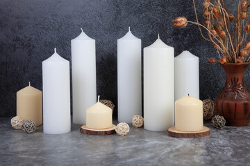 Сollection of decorative candles white color
