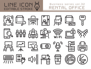 ラインアイコン　ビジネスシリーズvol.32　レンタルオフィス　コワーキングスペース