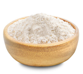 Flour in a wooden bowl. PNG transparency