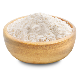 Flour in a wooden bowl. PNG transparency