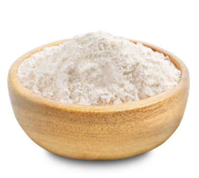 Flour in a wooden bowl. PNG transparency