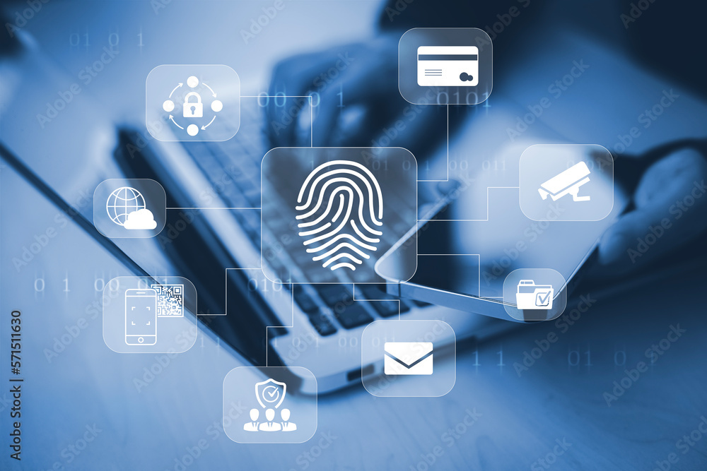 Poster cyber security password login online concept hands typing and entering username and password of soci