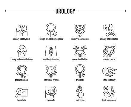 Common Urology  diseases vector icon set. Line editable medical icons.