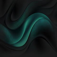 Abstract wavy flowing green background, generative art, dark background, Gradient design element for backgrounds, banners, wallpapers, posters and covers