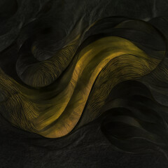 Abstract wavy flowing golden background, generative art, dark background, Gradient design element for backgrounds, banners, wallpapers, posters and covers