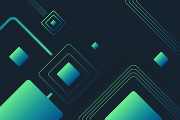 Abstract composition with neon gradient square and lines on black background design